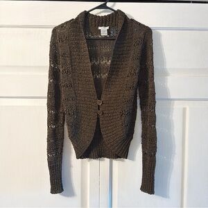 Cache Open Knit Cardigan Brown Boho Y2K Button Front Lightweight Sweater Size S